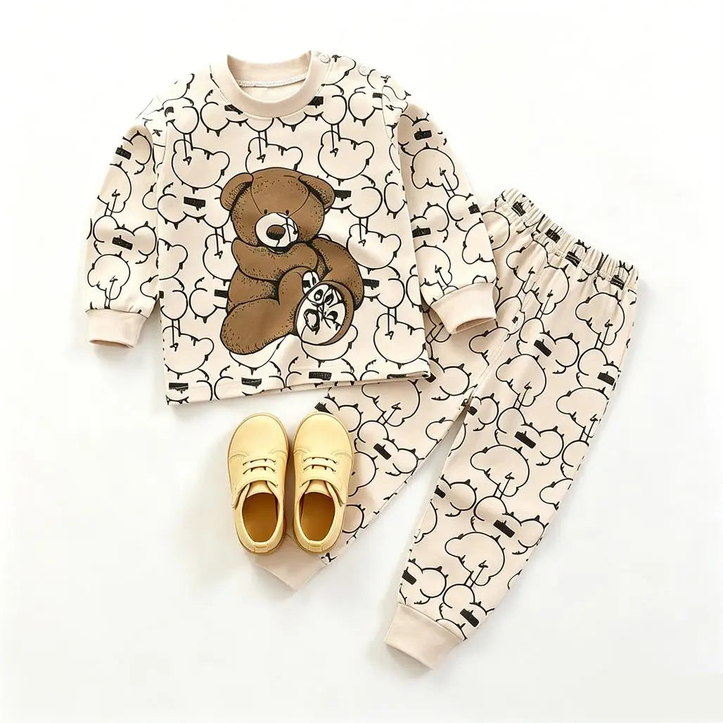 Cartoon Tops +Pants Two Piece Set Spring Autumn Clothing Baby Casual Long-sleeved Pullovers Pajamas Pants Outfits Kids Costume