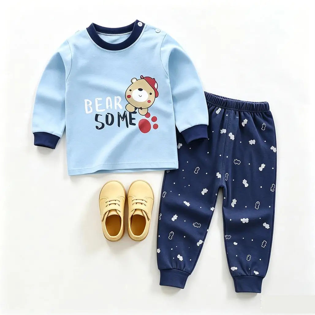Cartoon Tops +Pants Two Piece Set Spring Autumn Clothing Baby Casual Long-sleeved Pullovers Pajamas Pants Outfits Kids Costume