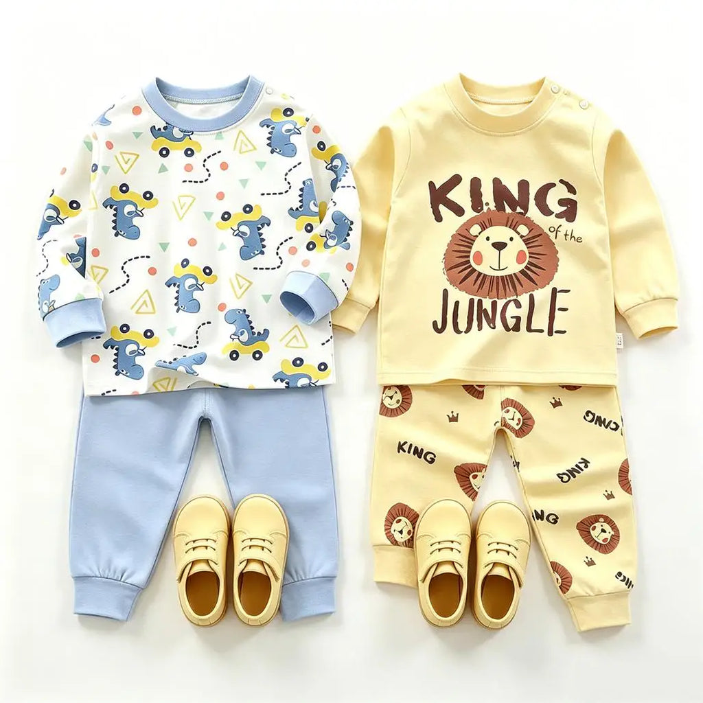 Cartoon Tops +Pants Two Piece Set Spring Autumn Clothing Baby Casual Long-sleeved Pullovers Pajamas Pants Outfits Kids Costume